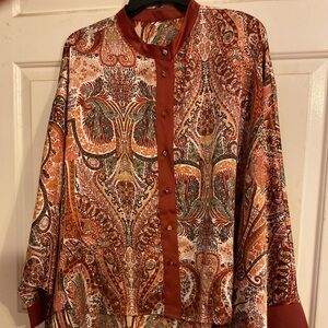 Annie Wear GORGEOUS OVERSIZED Blouse w/Dolman Sleeves 3X PAISLEY 86” Chest